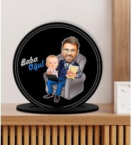 Kişiye Özel Karikatürlü Baba Oğul Ahşap Plak - Biblo