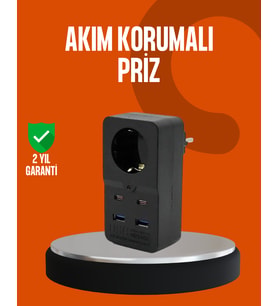 Akım Korumalı Priz 4 USB Type C Destekli Yüksek Isı Dayanımlı