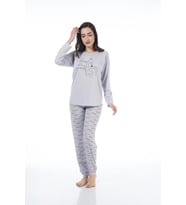 Estiva Desenli Uzun Kol Viskon Bayan Pijama Takım (Gri)