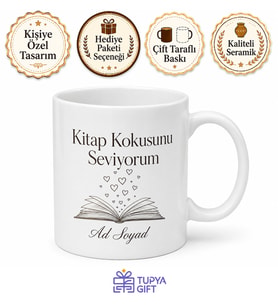 Kitap Kokusunu Seviyorum Yazılı Kupa Bardak Kitap Kurdu Hediye