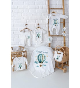 Pia Baby Premium %100 Pamuk Erkek Bebek Hediyesi 10 Parça İsme Özel Doğum Seti 5023-01 (Krem)