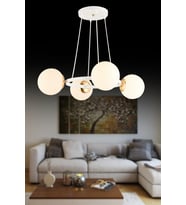 Beyaz 4 Lü Halka Beyaz Glop Camlı Modern Avize