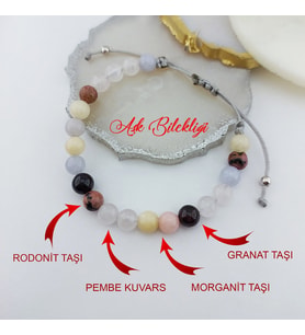 Vaoov Aşk Tılsımlı Doğal Taşlı Gümüş Bileklik