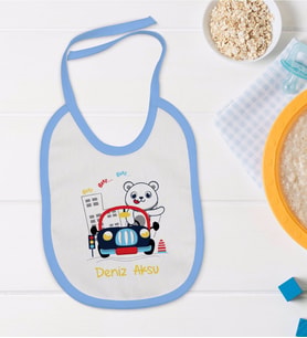 BK Kids Kişiye Özel Mavi Bebek Mama Önlüğü - Model 139
