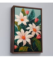 Çerçeveli Beyaz Çiçekler Tablo (Siyah)