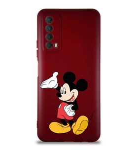Huawei Y7A Soft Premier Kapak Mickey Mouse-C Tasarımlı Silikon Kılıf - Mürdüm (Şeffaf)