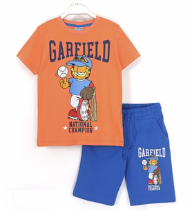 Garfield Baskılı Erkek Çocuk Yazlık 2'li Takım 8-15 Yaş Turuncu Mavi