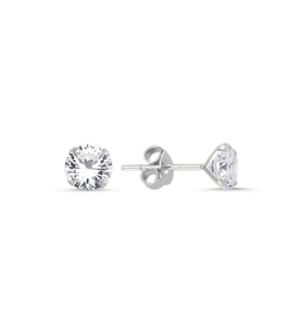 6mm Yuvarlak Zirkon Gümüş Kadın Küpe
