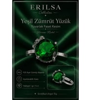 Sertifikalı Yeşil Zümrüt Hürrem Model Yuvarlak Faset Kesim 5 Karat 925 Ayar Gümüş Ayarlamalı Yüzük