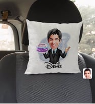 BK Gift Kişiye Özel İsimli Erkek Doğum Günü Karikatürlü Kare Araç Koltuk Yastığı-2