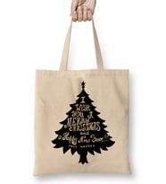 Yılbaşı Yeni Yıl Konseptli Merry Christmas Ağaç Bez Çanta Uzun Saplı