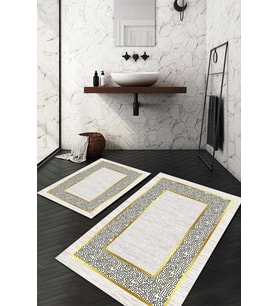 Dijital Baskılı Kaymaz Taban Yıkanabilir 2'li Klozet Takımı Banyo Paspası NDKZ-HT-966 (Krem)