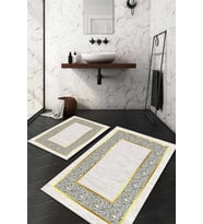 Dijital Baskılı Kaymaz Taban Yıkanabilir 2'li Klozet Takımı Banyo Paspası NDKZ-HT-966 (Krem)