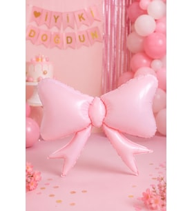 Pembe Fiyonk Kurdele Folyo Balon 60x80cm