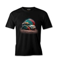 Offroad Car with Colorful Dust Background Siyah Erkek Tshirt