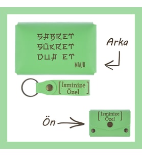 Fıstık Yeşil, Sabret, Şükret, Dua Et, Yazılı İsme Özel, Cüzdan Ve Anahtarlık Set, İş Arkadaşına Al (Fıstık Yeşili)