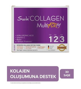 Suda Collagen MultiForm Aromasız 30 Sase Türkiye Menşeli Kolajen Destekleyici İçerik