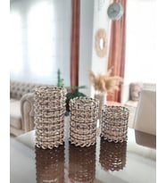 trendev metal tel hasır örgülü dekoratif vazo 3lü set 15-25-30 cm
