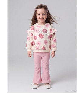 LCW baby Ekru Çiçekli Kız Bebek Sweatshirt Ve Tayt