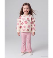 LCW baby Ekru Çiçekli Kız Bebek Sweatshirt Ve Tayt