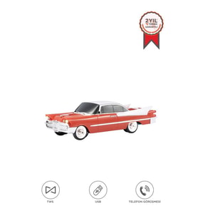 Bluetooth Hoparlör Retro Klasik Araba Tasarımlı TWS 10W FM USB Speaker D86 Turuncu