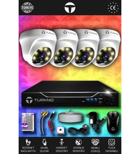 TURKNO 4 Kameralı Domie 4 İç Kamera Set HDD'siz Full HD Renkli Gece Görüşlü Güvenlik Kamerası Sistemi