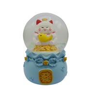 Maneki Neko Şans Kedisi Işıklı Kar Küresi Mavi 9cm (Karışık)