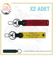 Motor Severlere, İsim Plaka ve B Rh (+) Kan Grubu, Tasarım Hediye 2'li Anahtarlık, Kırmızı-Sarı-Laci