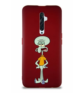 Oppo Reno 2Z Soft Premier Kapak Squidward Dokunaç Tasarımlı Silikon Kılıf - Mürdüm (Şeffaf)