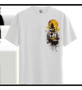 Forest Sunset - %100 Pamuklu Erkek Beyaz Tişört - Premium Quality