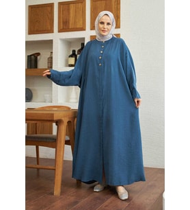 6618-Modal Süs Düğmeli Abaya İndigo