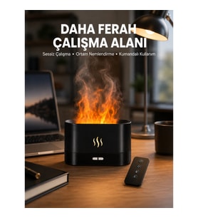 Mey İthalat® Aromatik Oda Kokusu Difüzörü Alev Tasarımlı LED Işıklı Nemlendirici Yeni Nesil