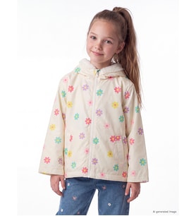 LCW Kids Ekru Kapüşonlu Çiçekli Kız Çocuk Pelüş Mont
