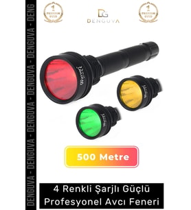 Premium 500 Metre Menzilli Beyaz Sarı Kırmızı Yeşil Aydınlatma Şarjlı Güçlü Profesyonel Avcı Feneri
