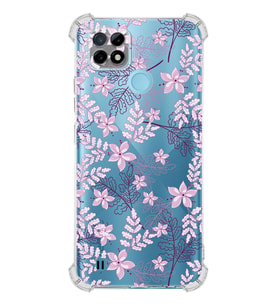 PrintiFy Realme C21 Uyumlu Köşe Korumalı Floral Pudra Tasarımlı Şeffaf Silikon Kılıf
