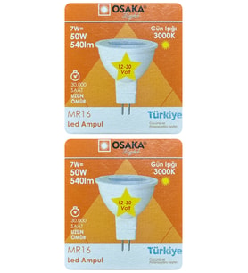 (2 Adet) Osaka 12Volt 7W (50W) Sarı (3000K) GU5.3 Duylu (İğne Bacak) Led Spot Ampul