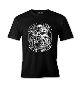 Motorcyle Life on Wheels Siyah Erkek Tshirt