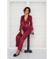 Saten Dantelli Pijama Takımı  (Bordo)