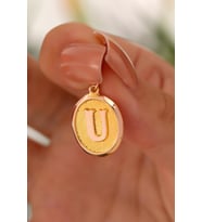 14 Ayar Altın U Harfi Nostalji Oval Kolye Ucu (Sarı)