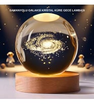Samanyolu Desenli Kristal Küre Ahşap Standlı Gün Işığı LED Masa Lambası