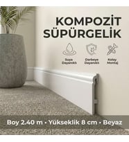 Espumo Kompozit Süpürgelik 8 cm Beyaz  Suya Dayanıklı Parke Duvar Süpürgelik 2,40 m ESP301