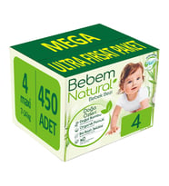 Bebem Bebek Bezi Natural Beden:4 (7-14KG) Maxi 520 Adet Mega Ultra Fırsat Pk