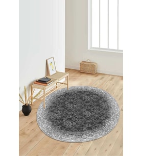 Dijital Baskılı Kaymaz Taban Yıkanabilir Yuvarlak Salon Halısı Koridor Halısı Paspas NDY-HT-244 (Siyah)