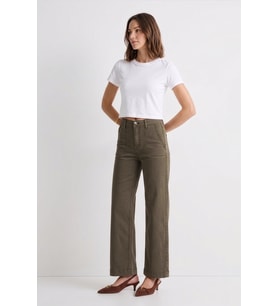 Kadın Kahverengi Yüksek Bel İnce Rahat Wide Leg Jean Pantolon