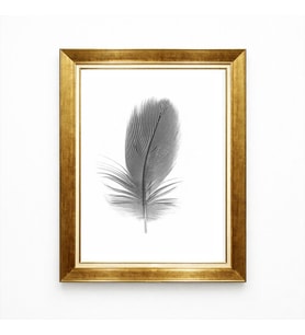 Tablore Minimalist Siyah Beyaz Kuş Tüyü Altın Çerçeveli Tablo - Bohem Tarz Modern Salon Yatak Odası Tablosu