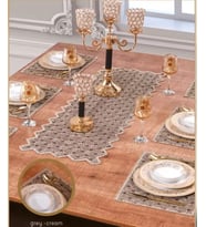 Hasır Supla Takımı Masa Seti 6 Kişilik 7 Parça Supla Runner Set Gri- - 38 x 45 cm