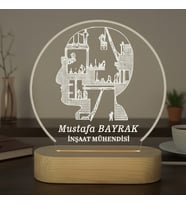 KİŞİSELLEŞTİRİLEBİLİR İnşaat Müh. LED Işıklı Ahşap Masa İsimliği (Şeffaf)