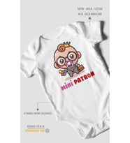 Mini Patron v2 Baskılı Bebek Zıbını – Çıtçıtlı Body  %100 Pamuk Kısa Kol (Beyaz)