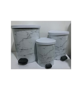 Beyaz Mermer Desenli Metal Mekanizmalı 22L Çöp Kovası