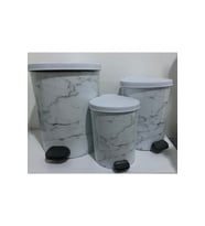 Beyaz Mermer Desenli Metal Mekanizmalı 22L Çöp Kovası